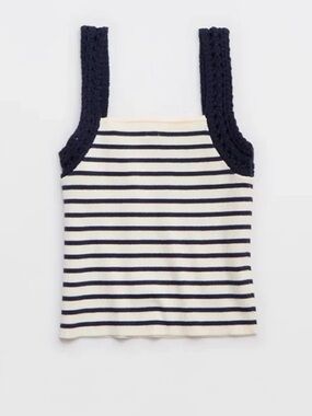 Aerie Crochet Navy Stripe Sweater Tank Top